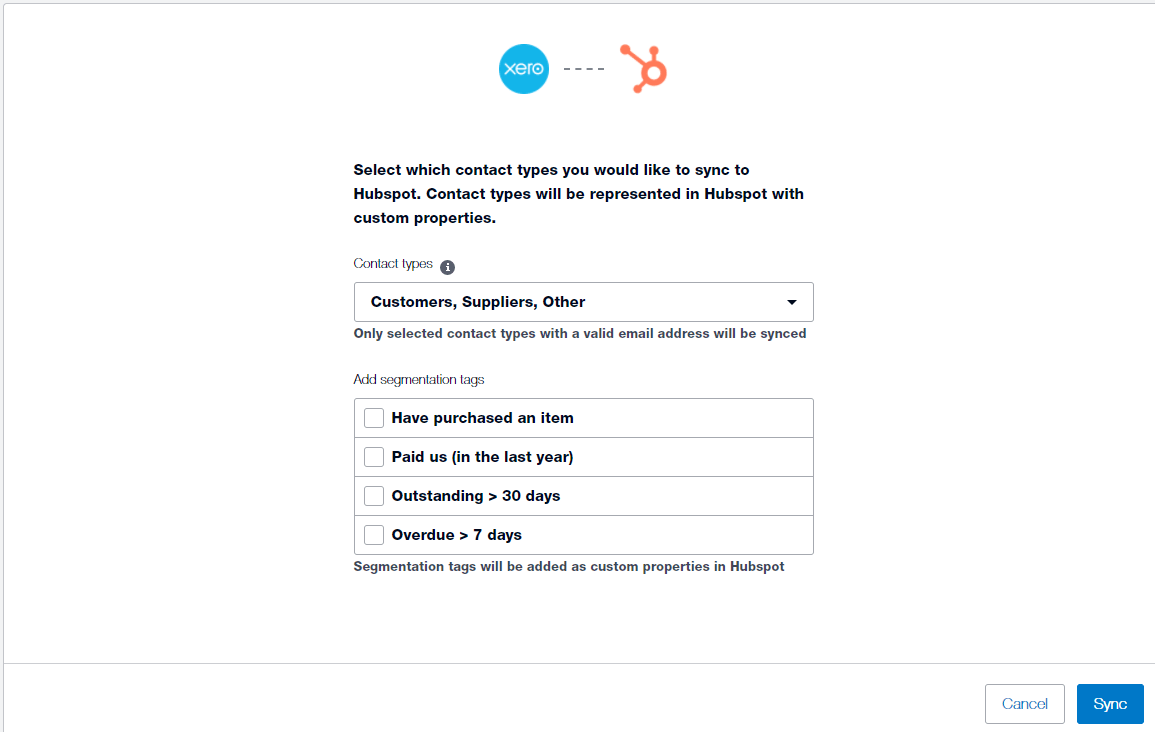 HubSpot and Xero Integration - Choosing Contacts